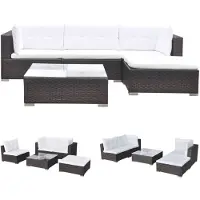vidaXL 5-delige Loungeset met kussens poly rattan bruin