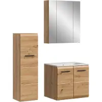 Furnilux Badcombinatie met spiegelkast en wastafel moderne 4-delige set in artisan oak