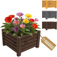 BOGATECO Houten Plantenbak - Inclusief Agro-Textiel - Weerbestendig & Geïmpregneerd - Bloembak voor Tuin & Balkon - Diverse Maten & Kleuren | 38x38x25cm | Donkerbruin