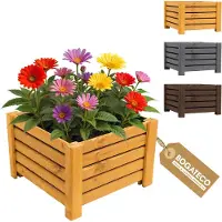 BOGATECO Houten Plantenbak - Inclusief Agro-Textiel - Weerbestendig & Geïmpregneerd - Bloembak voor Tuin & Balkon - Diverse Maten & Kleuren| 38x38x25cm | Lichtbruin