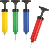COM-FOUR® 4-delige set handpompen voor ballen met ventielopzetstuk - Handpompen in 4 kleuren - Geschikt voor sportballen, voetballen, volleyballen, basketbal [Assortiment kan variëren]