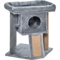 Youjia Kartonnen kraboom, 57 cm hoog, met kattenhol, ligplatform en speeltje, geschikt voor kleine katten, in lichtgrijs