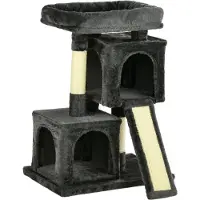 Youjia Kattenspeelboom met sisal, geschikt voor katten tot 30 kg. Inclusief sisalkolom, krabplank en pluche bekleding in donkergrijs, ideaal voor actieve katten