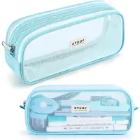 Youjia Etui voor tienermeisjes, kleurrijke etuis, transparante etuis, blauw