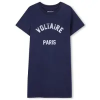 Zadig & Voltaire Meisjes Blauwe t-shirt jurk (16Y= 176cm), Casual, Katoen, Korte mouwen, kinderkleding X60543