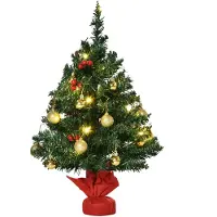 Kein Hersteller Kerstboom, klein formaat, mini-kerstboom, met hulstbessen, ballen en LED-verlichting, PVC, diameter 40 cm, hoogte 60 cm (groen)