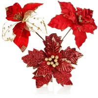 COM-FOUR® 3x kerstster decoratieboeket, kunstbloemen als prachtige kerstdecoratie, mooie decoratie voor in huis, ook geschikt voor kransen en bloemarrangementen - zelf maken