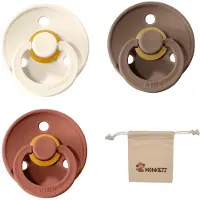 BIBS fopspeen | Met Monkiezz Speenzakje - maat 2 6-18 maanden - 3 stuks - Dark Oak - woodchuck - ivory white