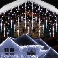 Lapamax 2 stuks LED-lichtketting, "IJzelregen" design, met ijspegels, lichtgordijn, koudwit, 8 modi, geheugenfunctie, kerstverlichting, decoratie voor balkon en raam