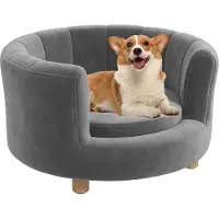 Youjia Hondenbank. Wasbare huisdierenbank met rugleuning en houten poten, geschikt voor kleine honden tot 45 kg, in de kleur grijs