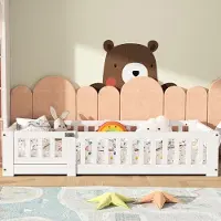 UnboxG kinderbed 120x200 cm, wit, met lattenbodem en veiligheidsrek. Volledig geassembleerd bed met deur, geschikt voor peuters. Stevig houten bed voor de groeifase