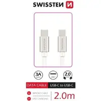Swissten Lange USB‑C naar USB‑C Oplaadkabel 2 meter – Power Delivery Snellader – voor Samsung, iPad, MacBook & iPhone 15,16,17 – Gevlochten Nylon – Zilver