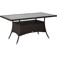 Youjia Eettafel, tuintafel, salontafel van polyrotan met glazen blad, 150x85x74 cm, veiligheidsglas, bruin en zwart, ideaal voor tuin en terras