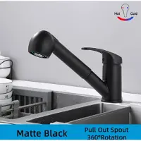 Youjia Keukenmengkraan met 360° draaibare uitloop, warm en koud water, mengkraan met uittrekbare spuitmond, chromen afwerking, zwart