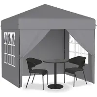 UISEBRT Pop-up paviljoen, 2,5x2,5 meter, inklapbaar, snelle opbouw met één druk op de knop, waterdicht en met UV-bescherming, inclusief 4 zijpanelen, met tas – zilver