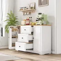 Merax Moderne dressoir, commode met 3 lades en koelkastachtige deuren, buffetkast voor eetkamer, woonkamer en hal, wit
