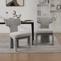 OKWISH Eetkamerstoel – Gebogen Rugleuning – Set Van 2 – Chenille – Modern – Wit Zwart – Comfortabel En Stevig