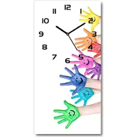 Tulup Wandklok - Geschilderde handen Gekleurde Glazen Klok - 30x60 cm - Veelkleurig Glazen Klok Met Print - Zwarte handen - Rechthoekige Klok - Moderne Wandklok Glas - Wandklok Glas Decoratie
