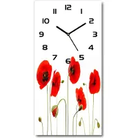 Tulup Wandklok - Klaprozen Klok Glas Met Opdruk - 30x60 cm - Rood Moderne Wandklok Glas - Zwarte handen - Rechthoekige Klok - Decoratieve Glazen Klok - Glazen Wandklok Design