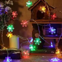 Lapamax Sneeuwvlok lichtketting, kleurrijk, voor binnen, op batterijen, 3M, 20 LED's, geschikt voor ramen, tuin, feestjes, kerstdecoratie