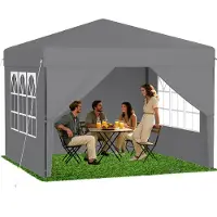QEENTOE Pop-up opklapbare partytent, 2,5x2,5m, grijs, met zijwanden, in hoogte verstelbaar (240–260cm), waterdicht en wintervast, met UV-bescherming, geschikt voor tuin, camping en bruiloften