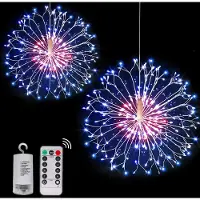 Lapamax 2 stuks lichtketting voor vuurwerk, op batterijen, kerstverlichting met afstandsbediening, kerstdecoratie, kleurrijk