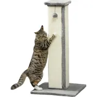 PawHut Kratzstamm, 81cm Kratzsäule, Sisal-Katzenkratzbaum mit Spielball, Kratzbaum für Katzen, Kratzmöbel für Katzen bis 5 kg, Indoor, Grau, Creme