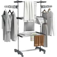 HOMCOM -Wäscheständer-Edelstahl, ABS-142L x 55B x 152H cm-Grau