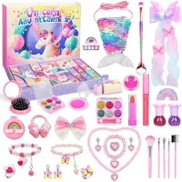 Sonstiges Adventskalender cosmetica voor meisjes 2024, kerstkalender met 24 items, sieraden, make-up, beautykalender, geschikt voor kinderen van 3 tot 12 jaar