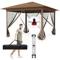 Costway Pavillon, 3,5x3,5m, inklapbare en waterdichte paviljoen, pop-up tuinpaviljoen, partytent met verstelbare hoogte, voorzien van muggennet, dubbel dak en zonbescherming
