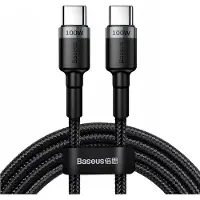 Baseus Cafule USB C Kabel naar USB C 2 meter zwart grijs - 5A - 100W - PD2.0 Power Delivery - QC3.0 Quick Charge - gewoven - velcro bandje