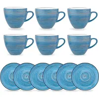 Wilmax England Wilmax 6-delige Kopjes & Schotels Set 75 ml Blauw WL-669633/AB6