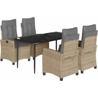 vidaXL 5-delige Tuinset met kussens poly rattan gemengd beige
