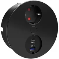 NABER Dubbele USB-A en USB-C stekkerdoos, rond, met Schuko-stopcontact, mat zwart