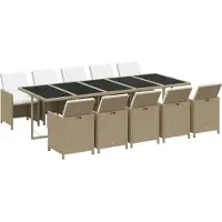 vidaXL 11-delige Tuinset met kussens poly rattan beige
