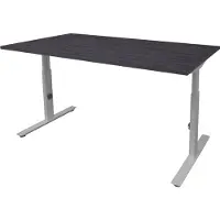 Schaffenburg Linesto Plus bureau, hoogte instelbaar (65-85cm) met 120x80cm Honey Castello 25mm blad en aluminium (RAL9006) t-poot frame met rechte tenen