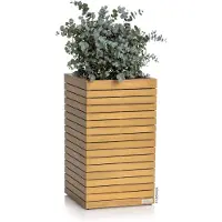 Lechuza PALO natural wood 45 high - Plantenbak - met uitneembare binnenbak - met bewateringssysteem - ALL-IN-ONE set met -PON - FSC 100% eucalyptus hout