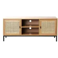 CALICOSY Tv-meubel met 2 deuren, rotan baldakijn en 2 nissen l120cm