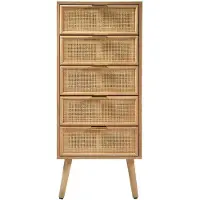 CALICOSY Ladekast met 5 lades en natuurlijke rotan voorkant l36,5 x h100,5 cm miya