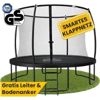 Zero Gravity trampoline Ø 305 cm – kindertrampoline met slim opvouwbaar veiligheidsnet – incl. ladder en grondankers – max. 120 kg - ronde tuintrampoline - Ultima 4 Black Edition