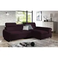 Fun-Möbel Eckbank, slaapbank, bank ANTON XS, bekleed met stof Esito in de kleur violet, met een hocker aan de rechterkant