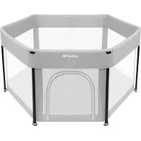 Tulano - Cozy 30 - grondbox - kinderbox – 125 cm – voor binnen en buiten – grijs/wit – ademend gaas – EN71-gecertificeerd – 6 tot 36 maanden
