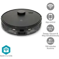 Nedis SmartLife robotstofzuiger | Wi-Fi | Lasernavigatie | Gebruiksduur 1 uur en 45 min | Zwart - WIFIVCL10CBK