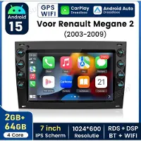 Hexinex Quad-Core autoradio Geschikt voor Renault Megane 2 (2003-2009) - Draadloos CarPlay, Android Auto, multimediaspeler, 2GB+64GB