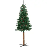 vidaXL Kerstboom met echt hout en dennenappels smal 210 cm PVC groen