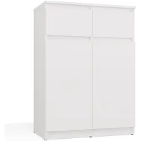 CARUNO Moderne ladekast 2 deuren & 2 lades – Greeploos design | Kleur: Mat wit | Maat: 70x39,5x97 cm