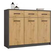 CARUNO Moderne ladekast Simplo 3D3S met 3 deuren & lades | Kleur: Antraciet & Ambachtelijk Eiken