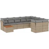 vidaXL 10-delige Loungeset met kussens poly rattan beige