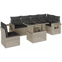 vidaXL 7-delige Loungeset met kussens poly rattan lichtgrijs