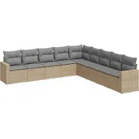 vidaXL 9-delige Loungeset met kussens poly rattan beige